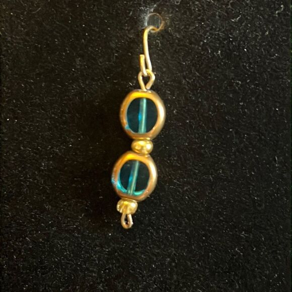 Handcrafted Gold tone earrings with Blue and gold beading - Picture 2 of 3